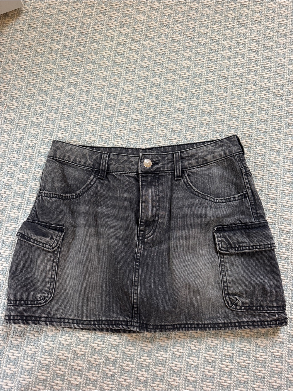 Washed Black Denim Cargo Mini Skirt